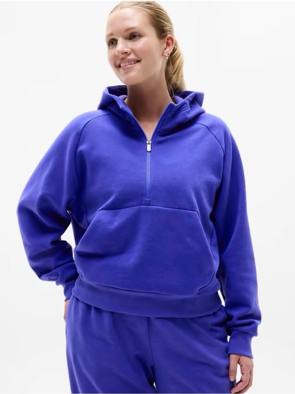 Athleta Forever Fleece Half-Zip Hoodie Sweatshirt - Royal Blue Size 1X